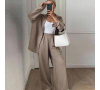 Completo casual in stile occidentale da spiaggia, in colore unito, in finta tela di jeans e lino, morbido e ampio, set da donna per il relax primaverile L,M,S,XLPoliestere