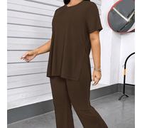Completo casual sportivo di moda per donna taglia grande, composto da maglietta a maniche corte e pantaloni in stile basic con tasche, elasticità elevata, adatto per aeroporto, strada, chiesa, relax, 