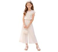 Completo cerimonia Abel & Lula con pantalone bianco e top cropped con chiffone e paillettes ragazza 14 anni - 164 cm