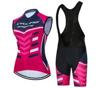 Completo Ciclismo Abbigliamento Bici MTB Donna,Maglia Ciclista Estivo Maglietta da Ciclo Senza Maniche Gilet e Salopette Pantaloncini con 9D Gel Imbottiti,Tuta Bicicletta Asciugatura Rapida|10,M