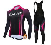 Completo Ciclismo Abbigliamento Bici MTB Donna,Maglia Ciclista Invernale Maglietta Ciclo Termico Vello Giacca Manica Lunga e Salopette Pantaloni con 19D Gel Imbottiti,Completi Tuta Bicicletta|11,L