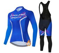 Completo Ciclismo Abbigliamento Bici MTB Donna,Maglia Ciclista Invernale Maglietta Ciclo Termico Vello Giacca Manica Lunga e Salopette Pantaloni con 19D Gel Imbottiti,Completi Tuta Bicicletta|6,XL