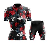 Completo Ciclismo Donna Estivo Abbigliamento Bici MTB,Tuta Ciclista Maglietta Ciclo Manica Corta e Pantaloncini Shorts con 19D Gel Imbottiti,Maglia Bicicletta Asciugatura Rapida Traspirante|1,S