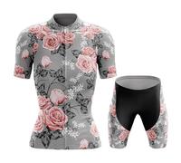 Completo Ciclismo Donna Estivo Abbigliamento Bici MTB,Tuta Ciclista Maglietta Ciclo Manica Corta e Pantaloncini Shorts con 19D Gel Imbottiti,Maglia Bicicletta Asciugatura Rapida Traspirante|10,S