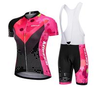 Completo Ciclismo Donna Estivo Abbigliamento Bici MTB,Tuta Ciclista Maglietta Ciclo Manica Corta e Salopette Pantaloncini con 9D Gel Imbottiti,Maglia Bicicletta Asciugatura Rapida Traspirante|16,S