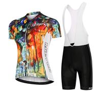 Completo Ciclismo Donna Estivo Abbigliamento Bici MTB,Tuta Ciclista Maglietta Ciclo Manica Corta e Salopette Pantaloncini con 9D Gel Imbottiti,Maglia Bicicletta Asciugatura Rapida Traspirante|7,S