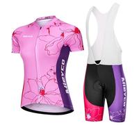 Completo Ciclismo Donna Estivo Abbigliamento Bici MTB,Tuta Ciclista Maglietta Ciclo Manica Corta e Salopette Pantaloncini con 9D Gel Imbottiti,Maglia Bicicletta Asciugatura Rapida Traspirante|14,S