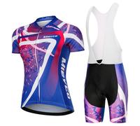 Completo Ciclismo Donna Estivo Abbigliamento Bici MTB,Tuta Ciclista Maglietta Ciclo Manica Corta e Salopette Pantaloncini con 9D Gel Imbottiti,Maglia Bicicletta Asciugatura Rapida Traspirante|6,S