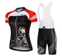 Completo Ciclismo Donna Estivo Abbigliamento Bici MTB,Tuta Ciclista Maglietta Ciclo Manica Corta e Salopette Pantaloncini con 9D Gel Imbottiti,Maglia Bicicletta Asciugatura Rapida Traspirante|8,XL