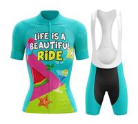 Completo Ciclismo Donna Estivo Abbigliamento Bici MTB,Tuta Ciclista Maglietta Ciclo Manica Corta e Salopette Pantaloncini con 19D Gel Imbottiti,Maglia Bicicletta Asciugatura Rapida Traspirante|10,M