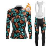 Completo Ciclismo Donna Invernale Abbigliamento Bici MTB Maglia Ciclista Termico Vello,Maglietta Bicicletta Giacca Manica Lunga e Salopette Pantaloni con 19D Gel Imbottiti,Tuta da Ciclo Strada|D13,M