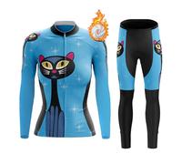 Completo Ciclismo Donna Invernale Abbigliamento Bici MTB Tuta da Ciclista Termico Vello,Maglietta Bicicletta Giacca Manica Lunga e Pantaloni con 19D Gel Imbottiti,Maglia da Ciclo Traspirante|B4,M