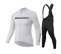 Completo Ciclismo Invernale - Maglia Termica a Manica Lunga + Salopette con Fondello in Gel Antishock - Bianco M