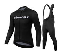 Completo Ciclismo Invernale - Maglia Termica a Manica Lunga + Salopette con Fondello in Gel Antishock - Nero S