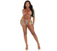 Completo composto da reggiseno a rete arcobaleno hardcore da 3 pezzi e pantaloncini da ragazzo.