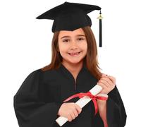 Completo con e Cappello Decorato Studenti Elementare Medi Linea Set Toga Cappello Costume Asilo Costumi da Laureato per Bambini Asilo Studenti Costumi e Tocco (A-Black, 8-9 Years)