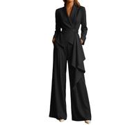 Completo con Pantaloni da Donna Festivo ed Elegante Set Abito a Manica Lunga Monocolore Comodo Base Giacca con Allacciatura e Pantaloni da Abito in 2 Parti Blazer da Ufficio Monocolore Tempo Libero