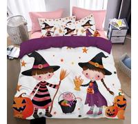 Completo Copripiumino 260x240cm King Size |Set 3 Pezzi con 1 Federe 50x80cm,Microfibra Traspirante,Chiusura con Cerniera,Gatto animale dei cartoni animati,Zucca strega