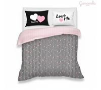 Completo copripiumino in raso Camomilla Love Power righe bianco-nero