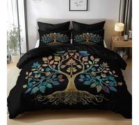 Completo Copripiumino Stile Celtico Albero Della Vita Parure Letto Matrimoniale 220 x 240 cm in Morbida Microfibra - Set Copripiumino con Cerniera e 2 Federa, Biancheria da Letto Traspirante, Nero