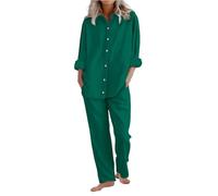 Completo Cotone e Lino Donna Elegante 2 Pezzi Completi Sportivo Casual Tinta Camicia a Maniche Corte e Pantaloni Lino Completa Larghi Tuta Estiva Confortevole Due Pezzi Regalo per Festa della Mamma