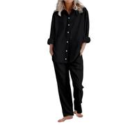 Completo Cotone e Lino Donna Elegante 2 Pezzi Completi Sportivo Casual Tinta Camicia a Maniche Corte e Pantaloni Lino Completa Larghi Tuta Estiva Confortevole Due Pezzi Regalo per Festa della Mamma