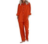 Completo Cotone e Lino Donna Elegante 2 Pezzi Completi Sportivo Casual Tinta Camicia a Maniche Corte e Pantaloni Lino Completa Larghi Tuta Estiva Confortevole Due Pezzi Regalo per Festa della Mamma