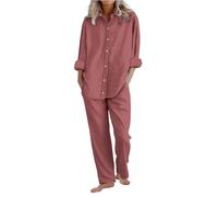 Completo Cotone e Lino Donna Elegante 2 Pezzi Completi Sportivo Casual Tinta Camicia a Maniche Corte e Pantaloni Lino Completa Larghi Tuta Estiva Confortevole Due Pezzi Regalo per Festa della Mamma