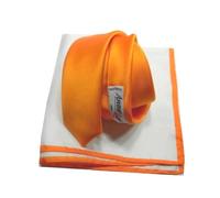 Completo cravatta aranci cravattino e pochette bianca bordo contrasto abbinata