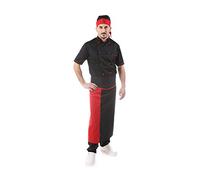 Completo Cuoco Nero - Profili Rossi - 100% Cotone - Ricamo Gratuito - Divisa Chef Uomo - 4 PZ - Giacca Manica Corta, Pantalone, Davantino, e Bandana - per Cucina e Ristorante - Made in Italy (XL)