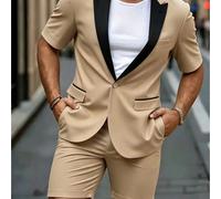 Completo da 2 pezzi , giacca da abito a maniche corte con a e un solo + pantaloncini dello , per estate, business casual, e feste, TAGLIE FORTI