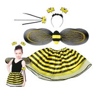 Completo da ape per bambini - Set di abiti da principessa in pezzi, soffice gonna tutù gialla e nera, scintillanti, bacchetta, tessuto di seta | Adorabile costume in maschera per fa