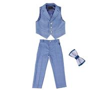 Completo da Bambino a Tre Pezzi, Elegante, con Gilet e Maniche Corte. Adatto a Bambini Piccoli per spettacoli, Feste e Altre Occasioni. (Sky Blue, 14-15 Years) #130