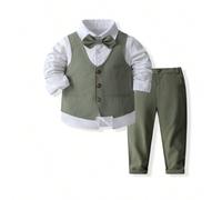 Completo da bambino composto da 3 pezzi: camicia a maniche lunghe, gilet e pantaloni lunghi, abito da gentiluomo adatto per tutte le stagioni 4Y,5Y,12-18M,18-24M,2-3YColore unicoTessuto,Poliestere,Tes