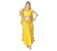 Completo da Danza del Ventre da Donna, 8 Pezzi, con Paillettes, Costume Principessa araba, Ideale per spettacoli di Danza Bollywood, Cosplay e Feste in Maschera.,Giallo,XL
