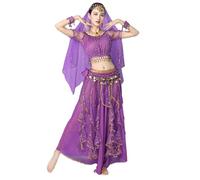 Completo da Danza del Ventre da Donna, 8 Pezzi, con Paillettes, Costume Principessa araba, Ideale per spettacoli di Danza Bollywood, Cosplay e Feste in Maschera.,Viola,XL