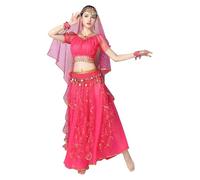 Completo da Danza del Ventre da Donna, 8 Pezzi, con Paillettes, Costume Principessa araba, Ideale per spettacoli di Danza Bollywood, Cosplay e Feste in Maschera.,Rose,XL