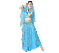 Completo da Danza del Ventre da Donna, 8 Pezzi, con Paillettes, Costume Principessa araba, Ideale per spettacoli di Danza Bollywood, Cosplay e Feste in Maschera.,Blu,XL