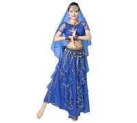 Completo da Danza del Ventre da Donna, 8 Pezzi, con Paillettes, Costume Principessa araba, Ideale per spettacoli di Danza Bollywood, Cosplay e Feste in Maschera.,Royal Blue,XL