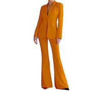 Completo da donna 2 pezzi pantaloni blazer formale pantaloni da lavoro abiti da ufficio Lady Suit elegante per le donne slim fit, Arancione, XS