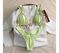 Completo da donna 2 pezzi sexy elegante vintage romantico casual per spiaggia/appuntamento, con spalline spesse, design arricciato, colori terra, bikini da bagno da donna L,M,S,XL,XSColore unicoTessut