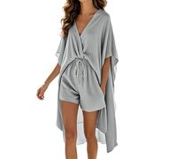 Completo da donna 2026, due pezzi, top e pantaloncini in tessuto di poliestere, casual per l'estate da indossare tutti i giorni, con uno stile pratico, un look stagionale coordinato, stile, Grigio, L
