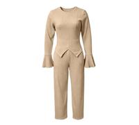Completo da donna a due pezzi in maglia a coste, composto da top a maniche | Tuta Per Ginnastica Pantaloni Premaman Attillata Colorata Righe Natalizi Natalizio Bretelle Leopardata Spezzata Cerimonie