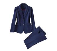 Completo da donna a righe nere con pantaloni formali, set da 2 pezzi, per autunno e inverno, abbigliamento da lavoro, giacca e pantaloni, Set 2 pezzi blu, XXL