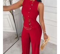Completo da donna Amarilo a 2 pezzi: top senza maniche e pantaloni a gamba dritta, stile elegante business, ultima primavera/estate, outfit chic da donna, adatto per San Valentino, feste, colore rosso