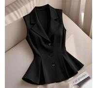 Completo da donna casual e comodo, composto da una gonna con chiusura a bottoni frontale e un top, adatto per l'ufficio. Abito tuxedo nero, top canotta nero, per taglie comode. 0XL,1XL,2XL,3XL,4XLColo