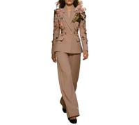 Completo da Donna Composto da Blazer Monopetto con Fiori 3d E Perline e Pantaloni A Gamba Larga 2 Pezzi, Ideale Per Lavoro Feste e Balli Di Fine Anno,Rosa,S