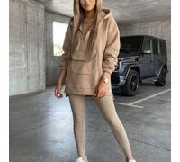 Completo da donna composto da tre pezzi con felpa con cappuccio e vestibilità ampia, composto da una felpa pullover, leggings, un top in cotone e una tasca a marsupio; completo sportivo da donna compo