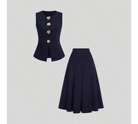 Completo da donna composto da una lunga giacca smanicata con bottoni dorati e una gonna casual, adatto per l'abbigliamento professionale, di per la primavera/estate L,M,S,XSColore unicoPoliestere