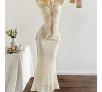 Completo da donna elegante a 2 pezzi, con collo alla halter, spalline sottili, orlo asimmetrico e tessuto strutturato L,M,S,XSColore unicoTessuto in maglia